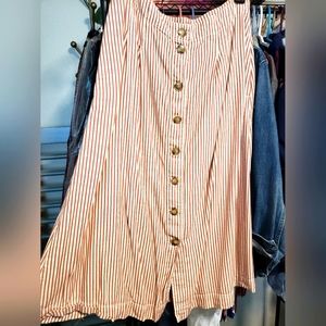 Madewell striped, button front midi skirt